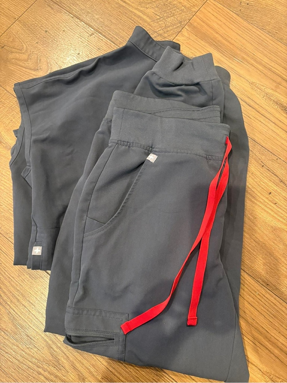Figs Navy Scrub Set with Red Drawstring